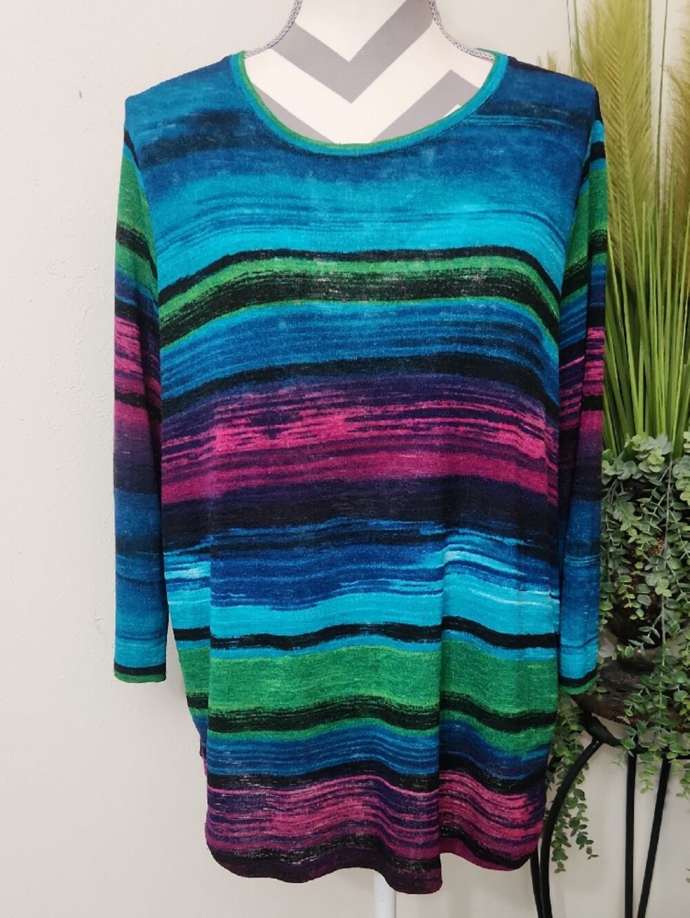 Toni Morgan Multicolor Striped Long Sleeve Top - Blue, Green & Pink
